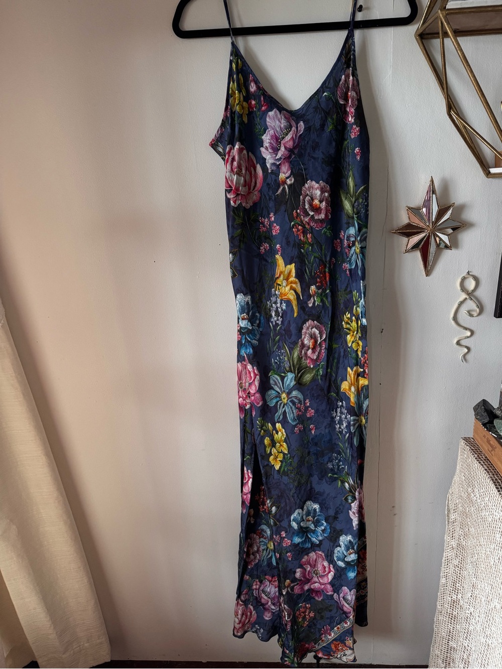 Johnny Was Navy Floral Slip Maxi Dress with Pink & Yellow Blooms